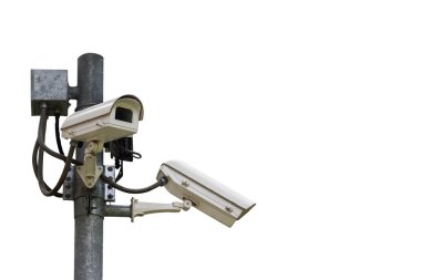 CCTV güvenlik kamera, beyaz arka plan üzerinde kopya alanı izole kapalı devre televizyon 