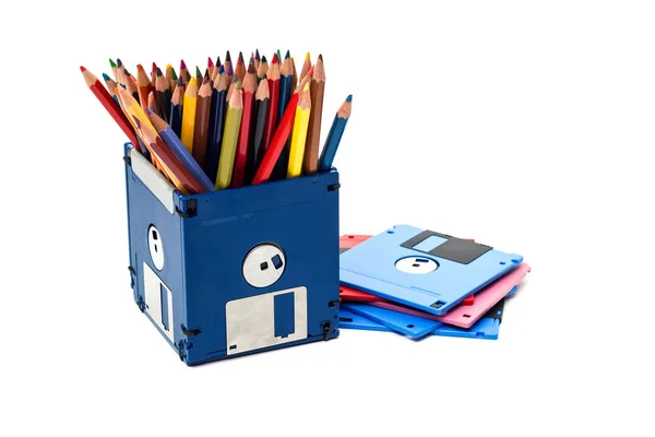 Recycle Floppy Disk Creative Objects Used Obsolete Furniture Developed Color — Stock Photo, Image