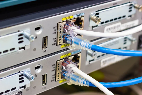 Network Switch Rack Network Cables Connect Sfp Module Port Datacenter — Stock Photo, Image