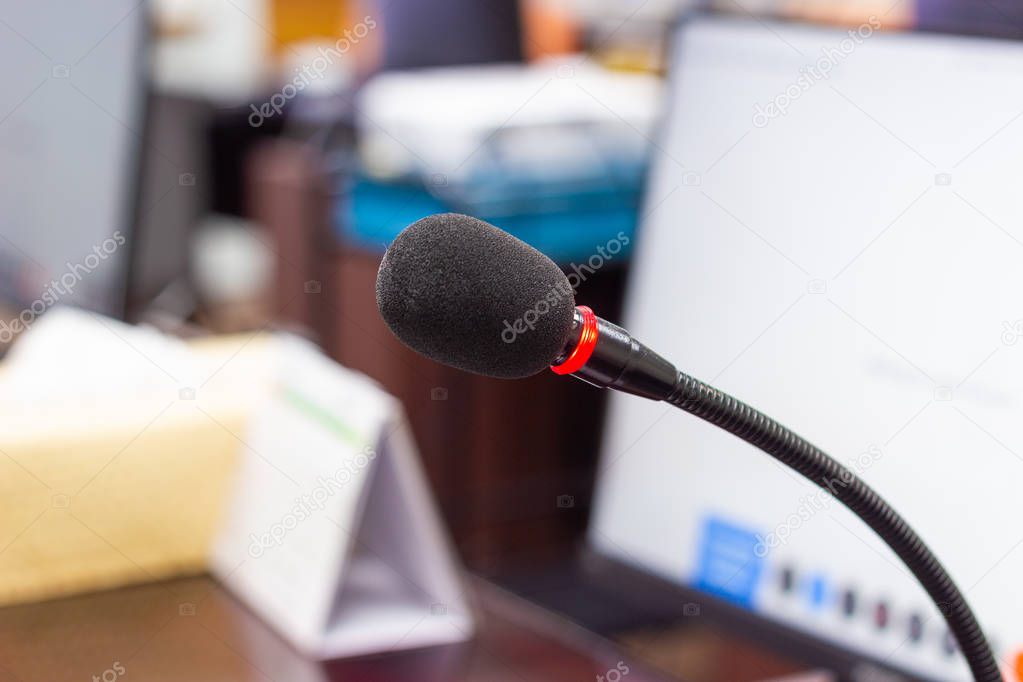 closeup Microphone in the meeting room, conference and seminar