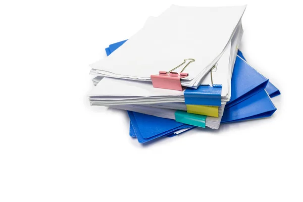 Папка Голубыми Файлами Бумага Белом Столе Офисе Концепт Офис Поставляет — стоковое фото