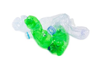 Atık geri dönüşüm plastik şişeleri geri dönüştürüleceği, plastik şişe izole beyaz arka plan boş geri dönüşüm kavramı kullanılan