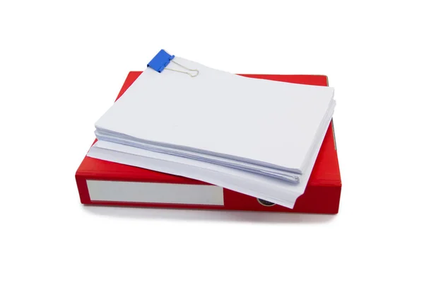Kırmızı Dosyaları Klasör Saklama Sözleşmeleri Izole Kağıt Beyaz Arka Plan — Stok fotoğraf