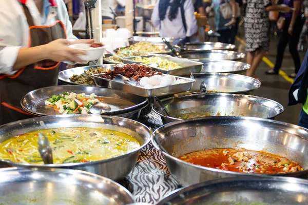 Aliments Rue Thaïlandais Style Thaïlandais Riz Curry Marché Bangkok Thaïlande — Photo