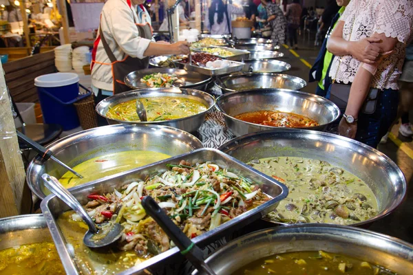 Aliments Rue Thaïlandais Style Thaïlandais Riz Curry Marché Bangkok Thaïlande — Photo