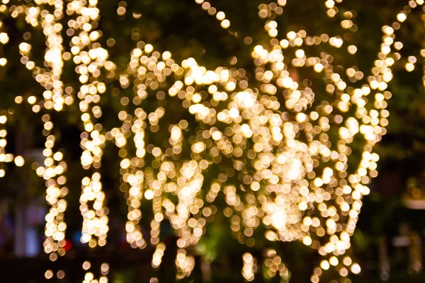 Blurred - Decorative outdoor string lights hanging on a tree in the garden at night time - decorative Christmas lights bokeh