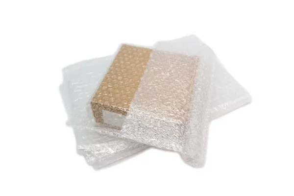Box Bubble Wrap Protection Product Cracked Insurance Transit Isolated White — Stock Photo, Image