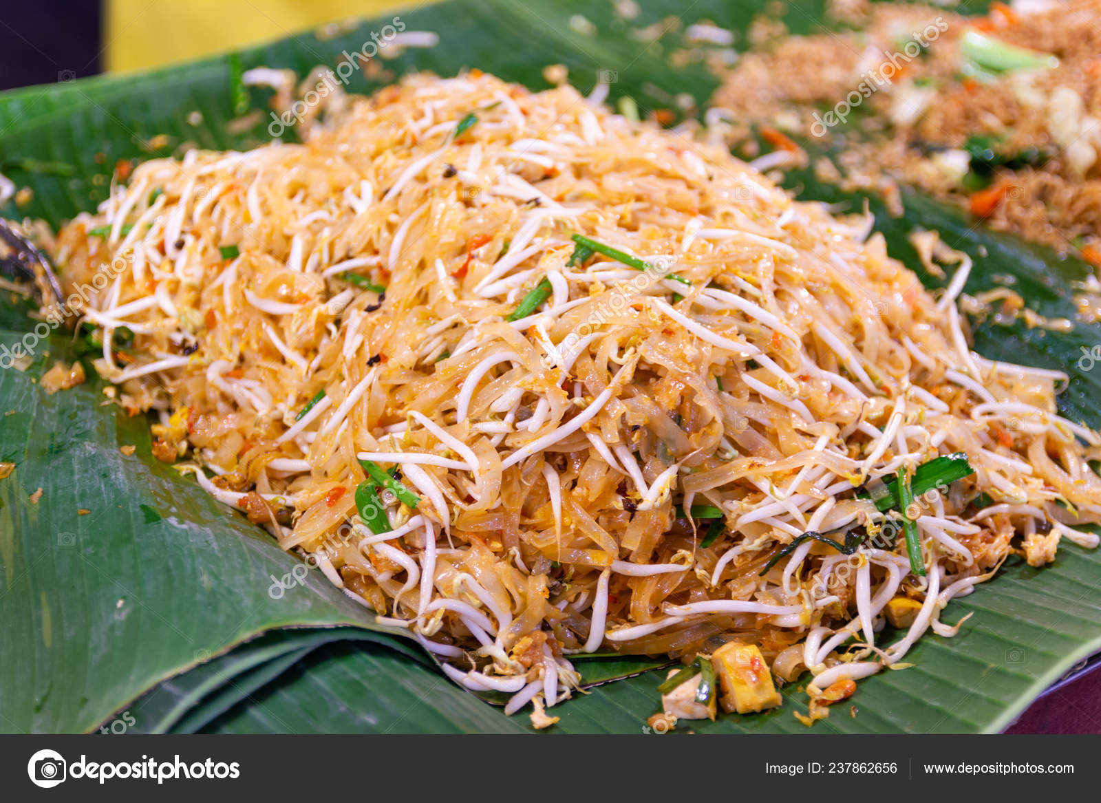 Closeup Cooking Pad Thai Noodles Thai Street Food Market Popular