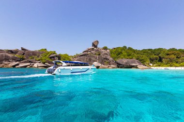 Phang nga, Tayland-14 Mart 2016: Similan Adaları bir turizm olarak özellikli güzelliğine denizin altında. adanın etrafında dalış turist çekmek için tekne.