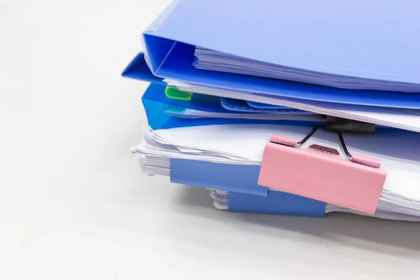 Kék Fájlokat Dosszié Papír Fehér Asztal Office Office Koncepció Kellékek — Stock Fotó