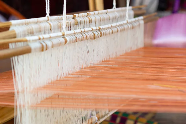 Weaving Equipment Household Weaving Detail Weaving Loom Homemade Silk Used — Stock Photo, Image
