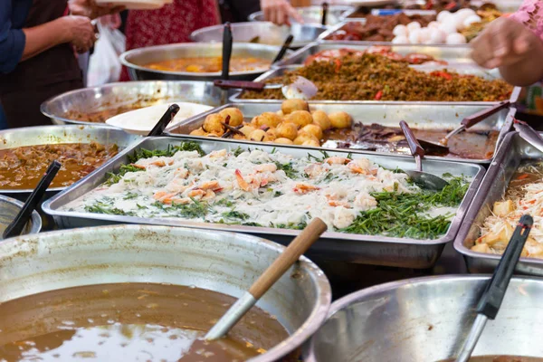 Thaise Straat Voedsel Thaise Voedingsmiddelen Stijl Rijst Curry Markt Bangkok — Stockfoto
