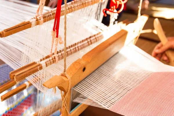 Weaving equipment Household weaving - Detail of weaving loom for homemade silk Used for silk weaving or textile production of Thailand