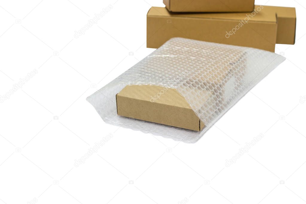 box and bubble wrap, for protection product cracked or insurance During transit isolated and white background  copy space