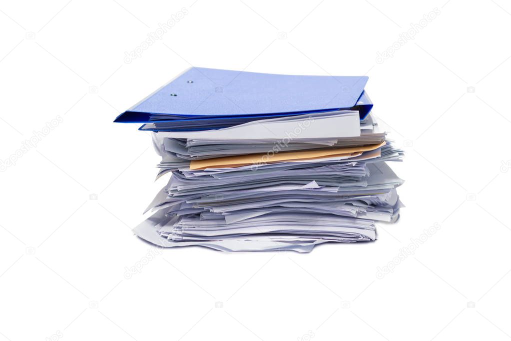 file folder and Stack of business report paper file isolated white background copy space.