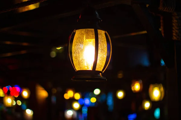 Lampada Lanterna Stile Vintage Decorata Appesa Muro Mattoni Una Bella — Foto Stock