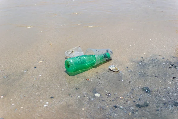 Müll Und Plastikflaschen Und Schmutzabfälle Strand Thailand — Stockfoto