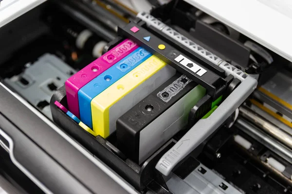 Close up color printer ink jet cartridge of the printer inject