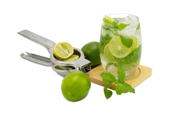Mojito cocktail with lime and mint in glass — Stock Photo, Image