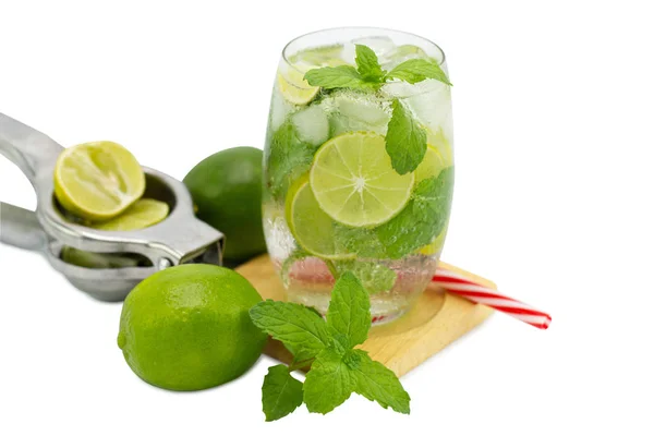 Mojito cocktail with lime and mint in glass — Stock Photo, Image