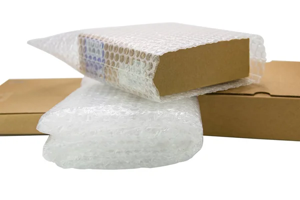 Bubbles covering the box by bubble wrap for protection product Stock Image