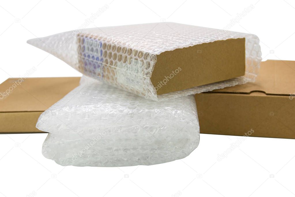 Bubbles covering the box by bubble wrap for protection product 