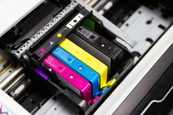 Close up color printer ink jet cartridge of the printer inject