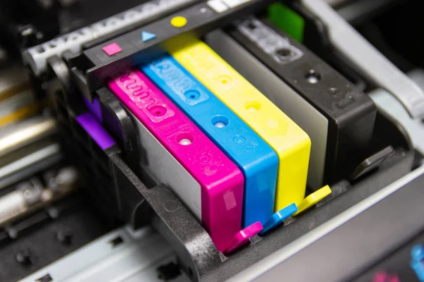 Close up color printer ink jet cartridge of the printer inject