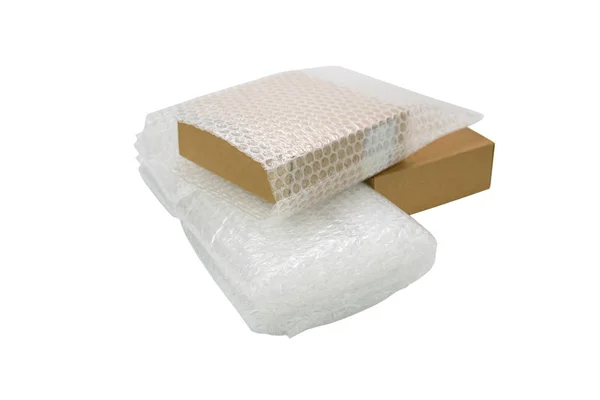 Bubbles covering the box by bubble wrap for protection product — Stock Photo, Image