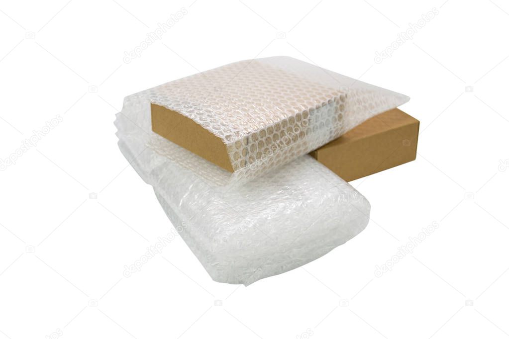 Bubbles covering the box by bubble wrap for protection product 