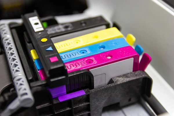 Close up color printer ink jet cartridge of the printer inject