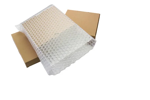 Blasen Die Die Schachtel Mit Luftpolsterfolie Bedecken Das Produkt Vor — Stockfoto