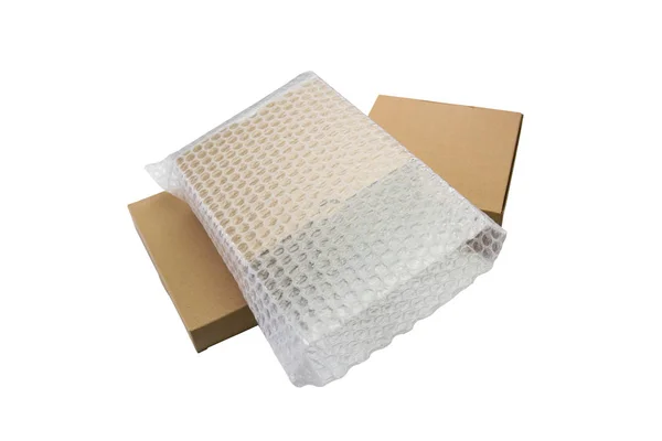 Bubbles covering the box by bubble wrap for protection product cracked  or insurance During transit -isolated white background