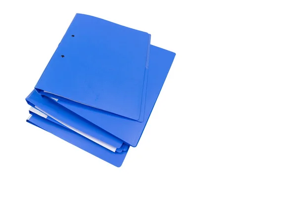Голубые файлы папки сохранение контрактов изолированы на белом фоне, концепция Офисные принадлежности — стоковое фото