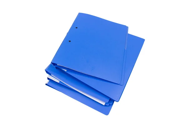 蓝色文件文件夹保留在白色背面隔离的合同 — 图库照片