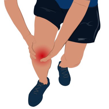 Tendon diz eklemi sorunları ağrılı, egzersiz vektör illüstrasyon sonra şişme