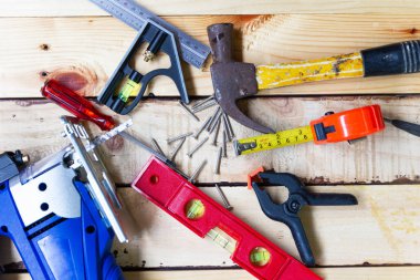 Ağaç işleme konsepti için aletler Inşaat ekipmanları 