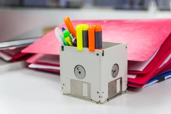 recycle floppy disk, Creative objects used for Store supplies such as pen pencils Scissors in a box