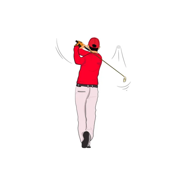 Golf Játékos Vörös Polo Golf Swing Vektor Illusztráció Elszigetelt Fehér — Stock Vector