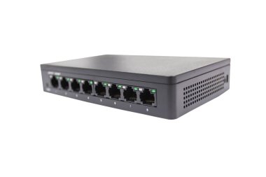 Siyah anahtar 8 port gigabit izole beyaz arka plan cihazı  