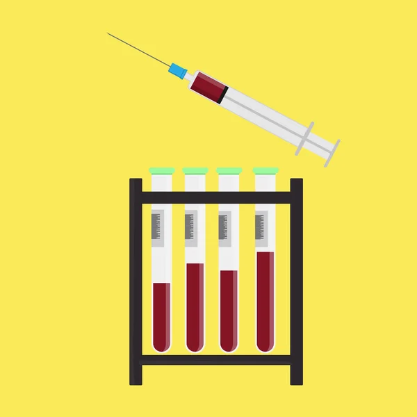 Blood Syringe Glass Blood Collection Drawing Vector Illustration Isolated Yellows — Stock Vector