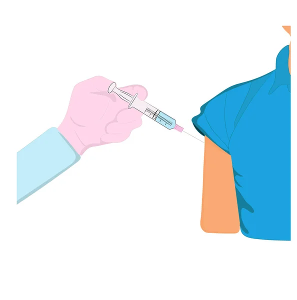 クローズアップ ハンド ドクターが人の腕に注射を行い ワクチン接種ヘルスケア医療コンセプト ベクトルイラスト — ストックベクタ