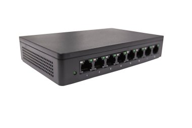 Siyah anahtar 8 port gigabit izole beyaz arka plan cihazı  