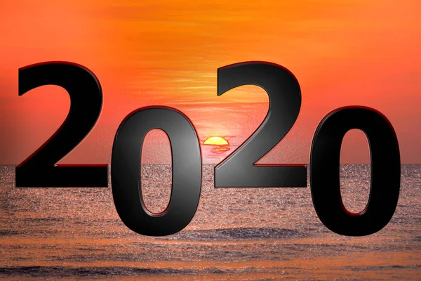 Силуэт изображения с новым 2020 годом с золотым восходом солнца — стоковое фото