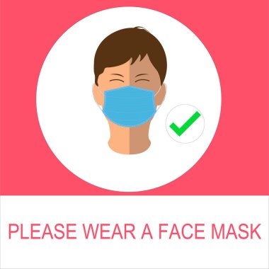 Tıbbi yüz maskesi ve metin lütfen bu yere girmeden önce maske takın. Covid-19 ya da Corona Virüsü 'nü engelleyin. 