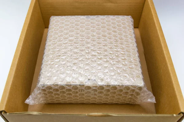 Burbujas Que Cubren Caja Por Envoltura Burbujas Para Productos Protección —  Fotos de Stock