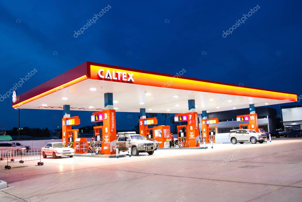 BANGKOK THAILAND :- JULY 15,  2020 : CALTEX OIL Station, Fueling stations Refuel service for Cars are refueling at the gas station Thailand. Ready to service 24 hour