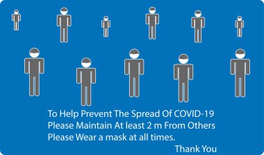 Simge insanların sosyal uzaklık kavramları diğer insanlardan 2 metre uzakta kalıyor, uygulamalar toplumsal uzaklığı ve vektör illüstrasyonunu güçlendirmek için uygulanıyor 