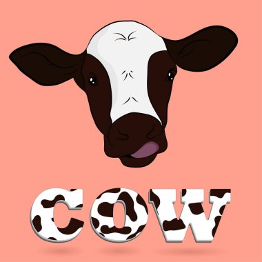 grafik tasarımı inek başlığı ve inek metin 3d vektör illüstrasyonu