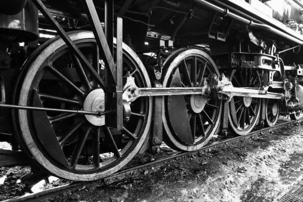 蒸汽机车后备箱与白头轮 — 图库照片